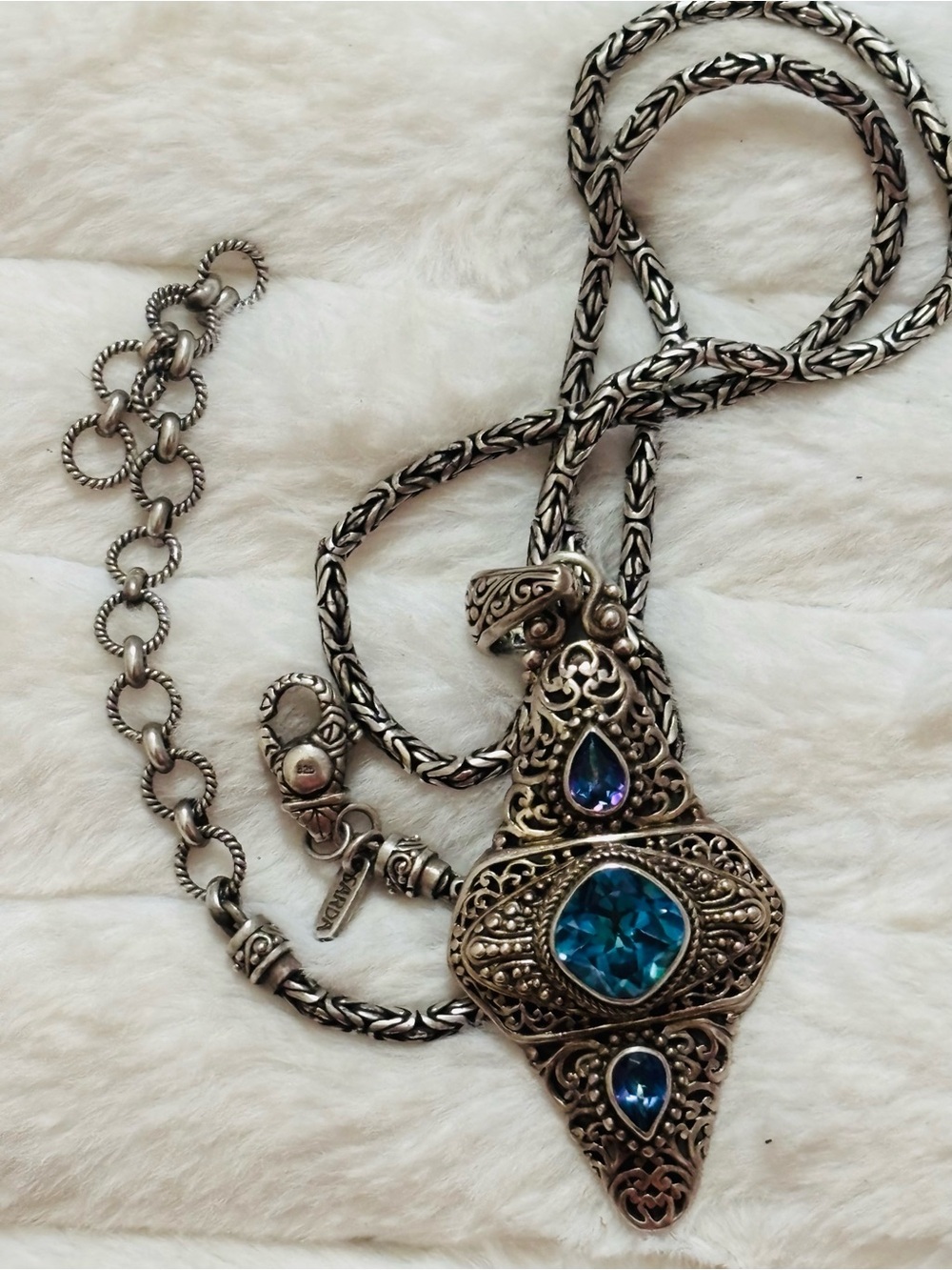 artisan-crafted SARDA sterling silver pendant necklace 24 inches long